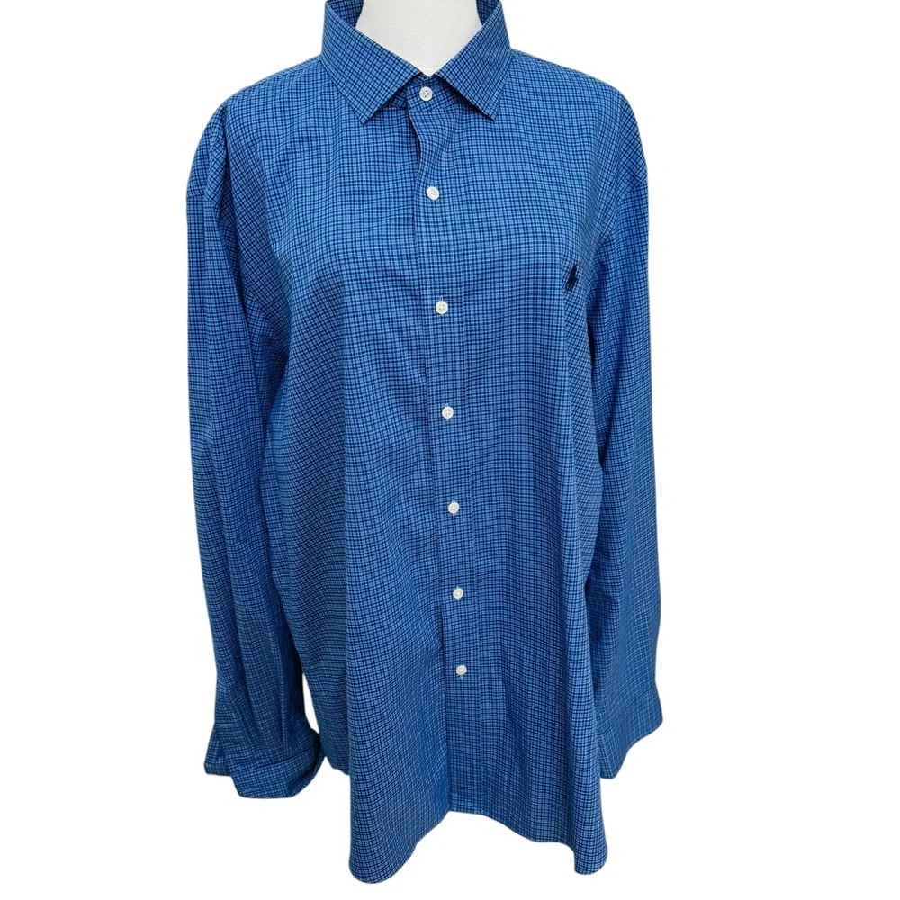 Polo Ralph Lauren Slim Fit Easy Care Blue Check Button Down Shirt Men’s XXL